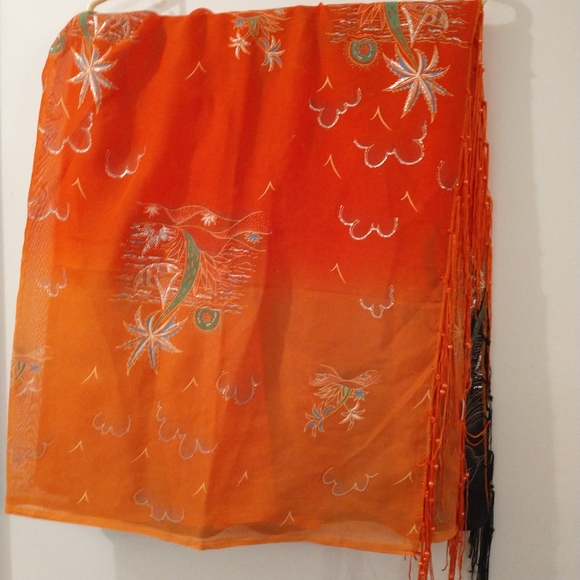 Tropical Saree Cover Up/Shawl/Wrap With Lightly Beaded Fringe from Barbados 🏝️ - Picture 3 of 7